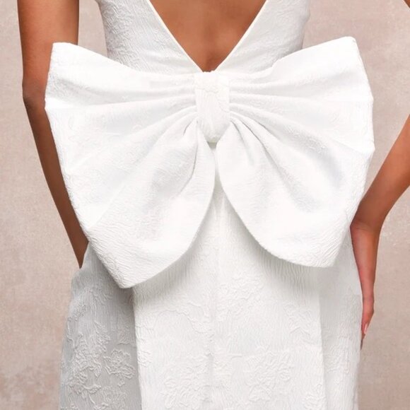 NWOT LuLus Exceptional Vision White Jacquard Removable Bow Jumpsuit - Picture 3 of 3